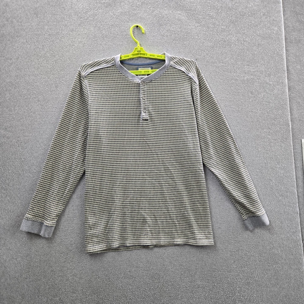Carbon2cobalt Men Shirt XLT Gray Striped Thermal Henley Skater Y2K Long Sleeve
